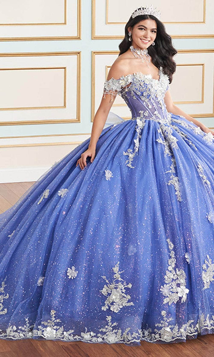 Princesa by Ariana Vara PR30178 - 3D Flowers Off-Shoulder Ball Gown Quinceanera Dresses 00 / Glacier/Silver