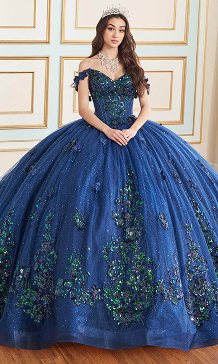 Princesa by Ariana Vara PR30179 - 3D Floral Embellished Ball Gown Quinceanera Dresses 00 / Navy