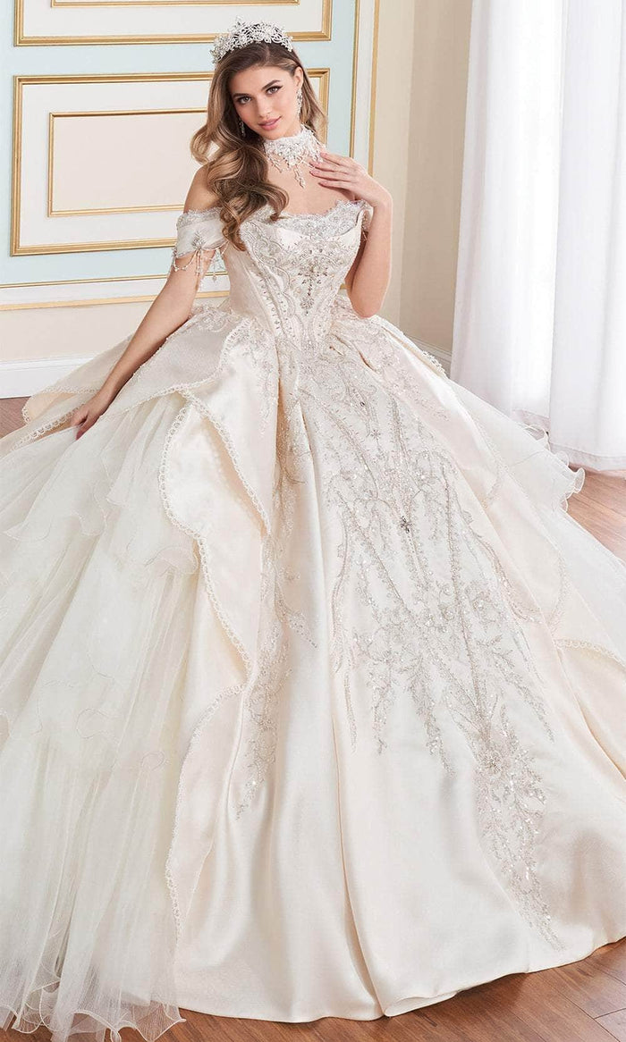 Princesa by Ariana Vara PR70102 - Embellished Off-Shoulder Ball Gown Quinceanera Dresses 00 / Diamond White