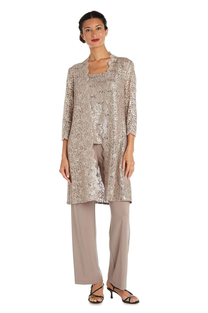 R&M Richards 1993p - Scoop Metallic Lace Pantsuit with Jacket Special Occasion Dress