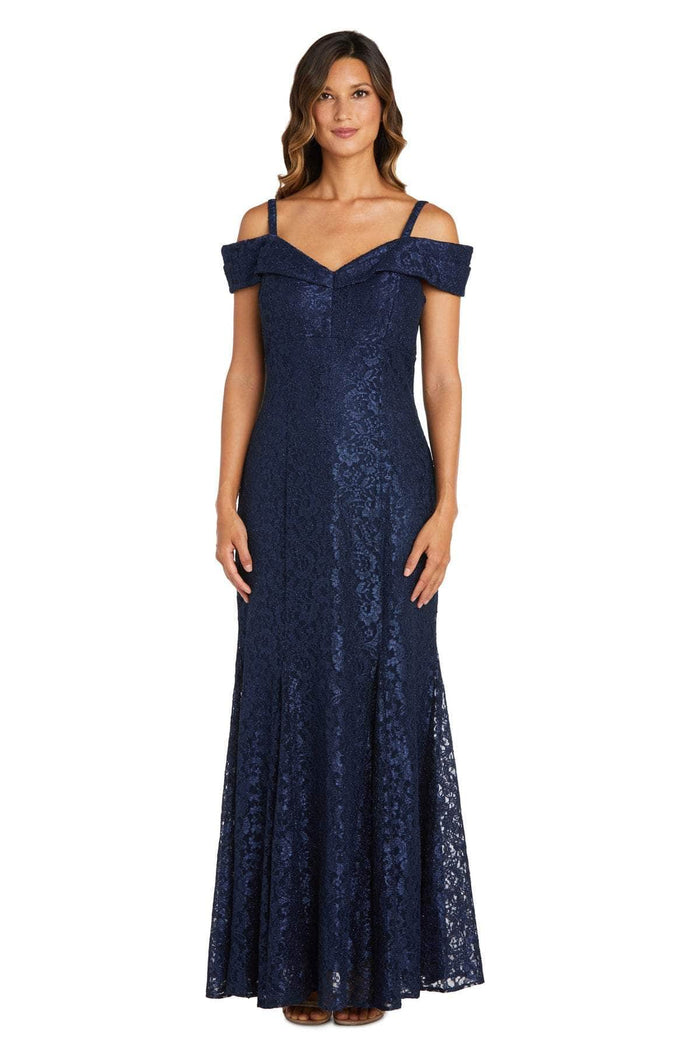 R&M Richards 2047 - Off Shoulder Lace Formal Gown Special Occasion Dress 18 / Navy