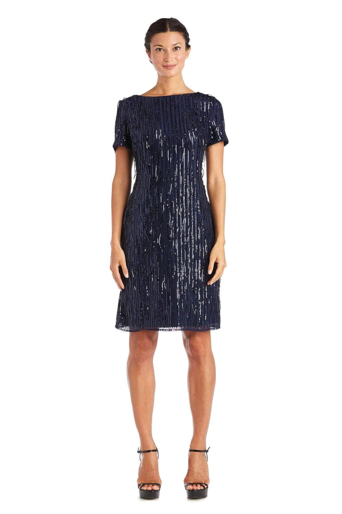 R&M Richards 7071 - Fringed Sequin Sheath Formal Dress Special Occasion Dress 14 / Navy