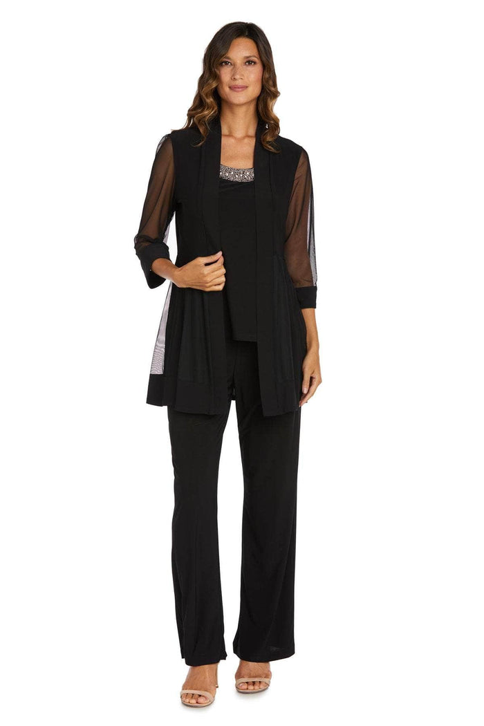 R&M Richards 8764 - Three Piece Beaded Trim Pantsuit Special Occasion Dress 12 / Black