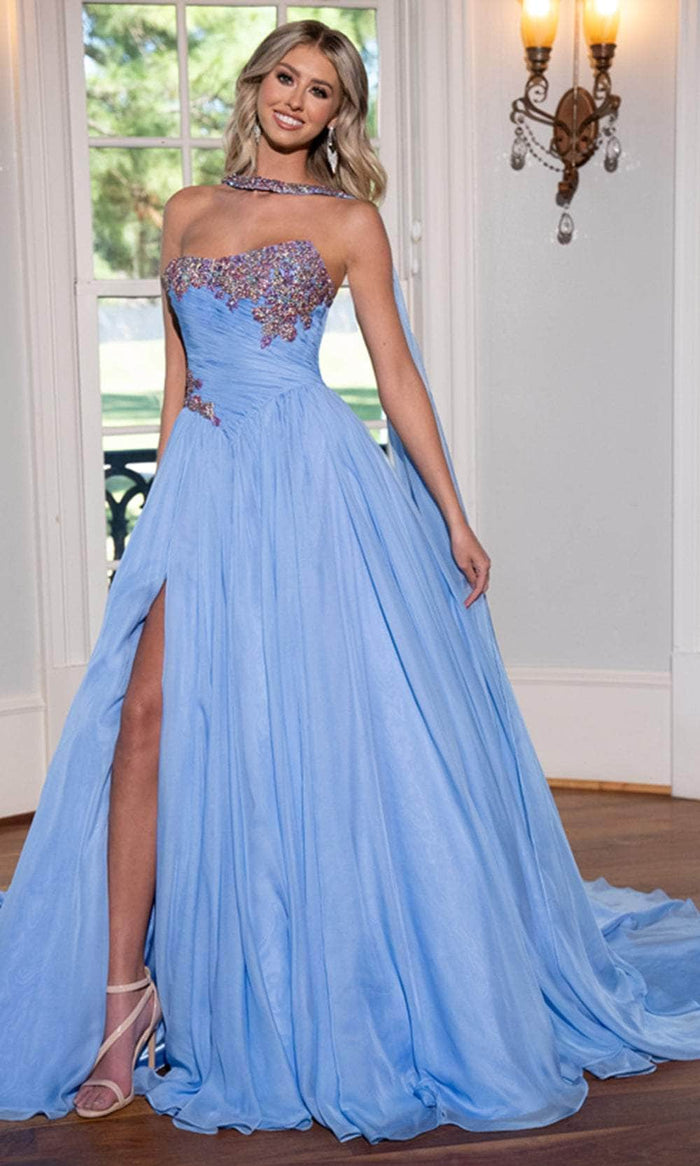 Rachel Allan 50290 - Embellished Strapless Bodice Prom Gown Special Occasion Dress 00 / Periwinkle Multi