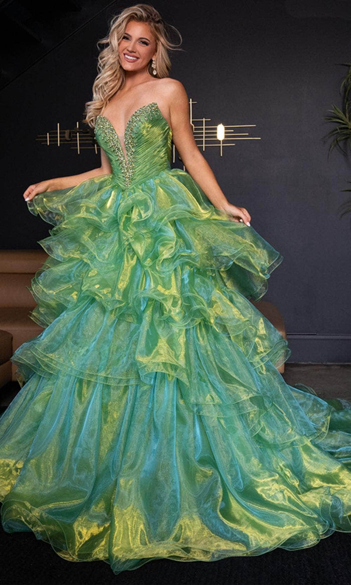 Rachel Allan 50312 - Strapless Plunging Sweetheart Neck Ballgown Special Occasion Dress 00 / Sage