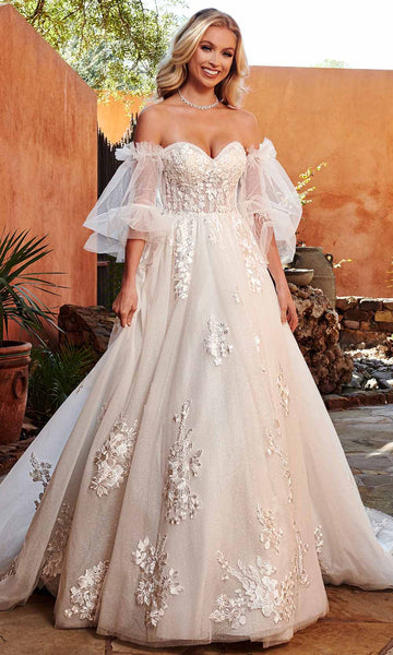 LaDivine A1038W Off-The-Shoulder Plunging Neck Bridal Dress 