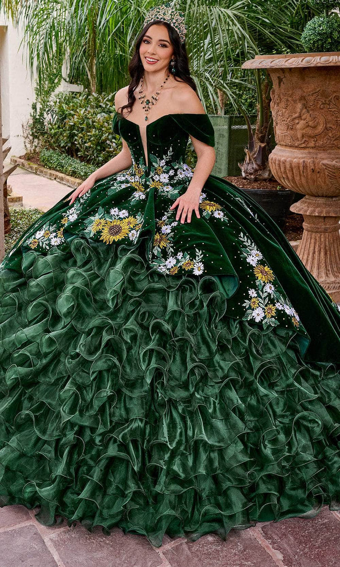 Rachel Allan Bridal RQ5005 - Strapless Ruffled Skirt Ballgown Special Occasion Dress 0 / Emerald Multi