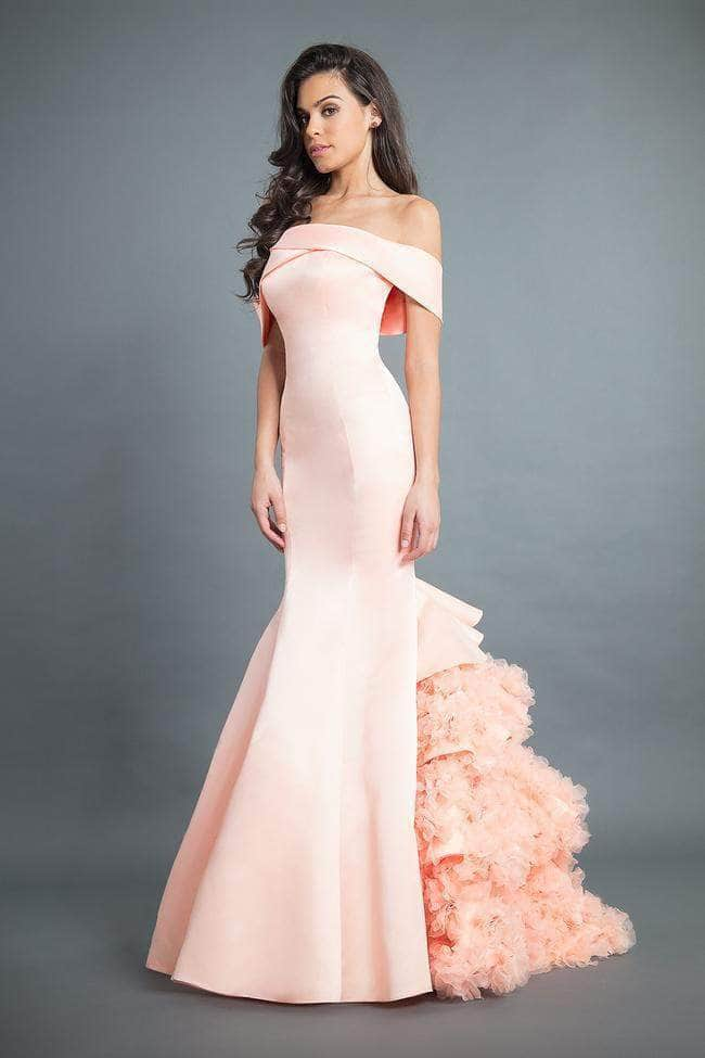 Rachel Allan Couture - 8355 Ruffled Detail Mermaid Prom Dress Pageant Dresses 0 / Light Peach