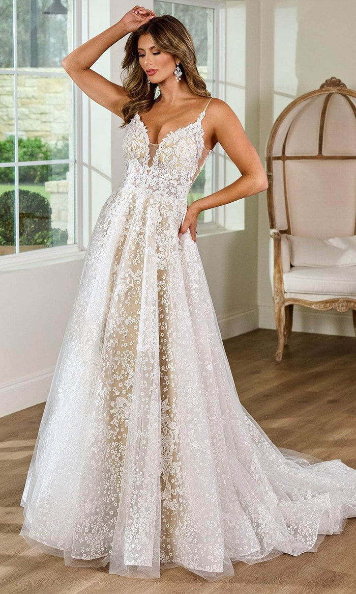 Rachel Allan RB3204 - Plunging Neckline Embroidered Bridal Gown Bridal Dresses 0 / Ivory Nude