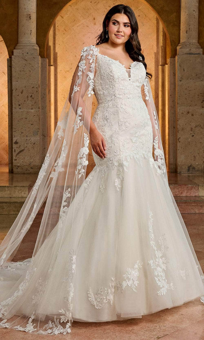 Rachel Allan RB4174 - Detachable Cape Appliqued Bridal Gown Bridal Dresses 0 / Ivory Champagne