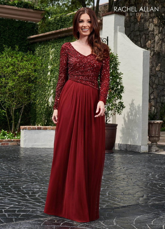 Rachel Allan RB8107 - Long Sleeve V-Neck A-line Gown Special Occasion Dress