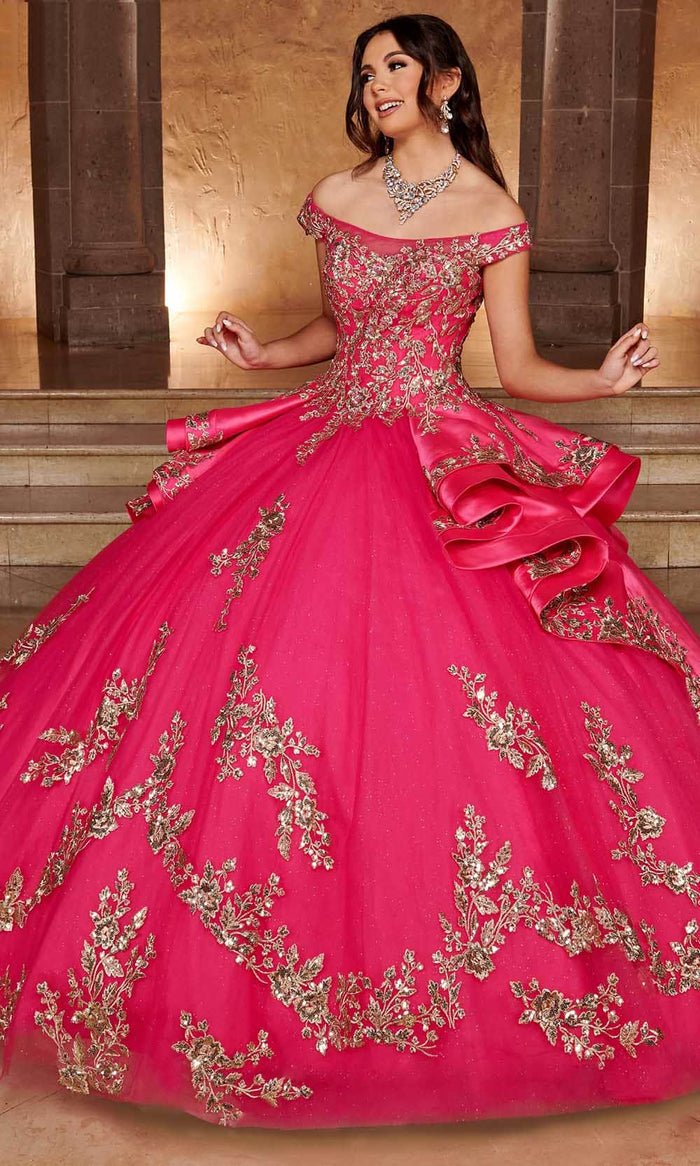 Rachel Allan RQ2162 - Off Shoulder Quinceanera Ballgown Special Occasion Dress 0 / Fuchsia Gold