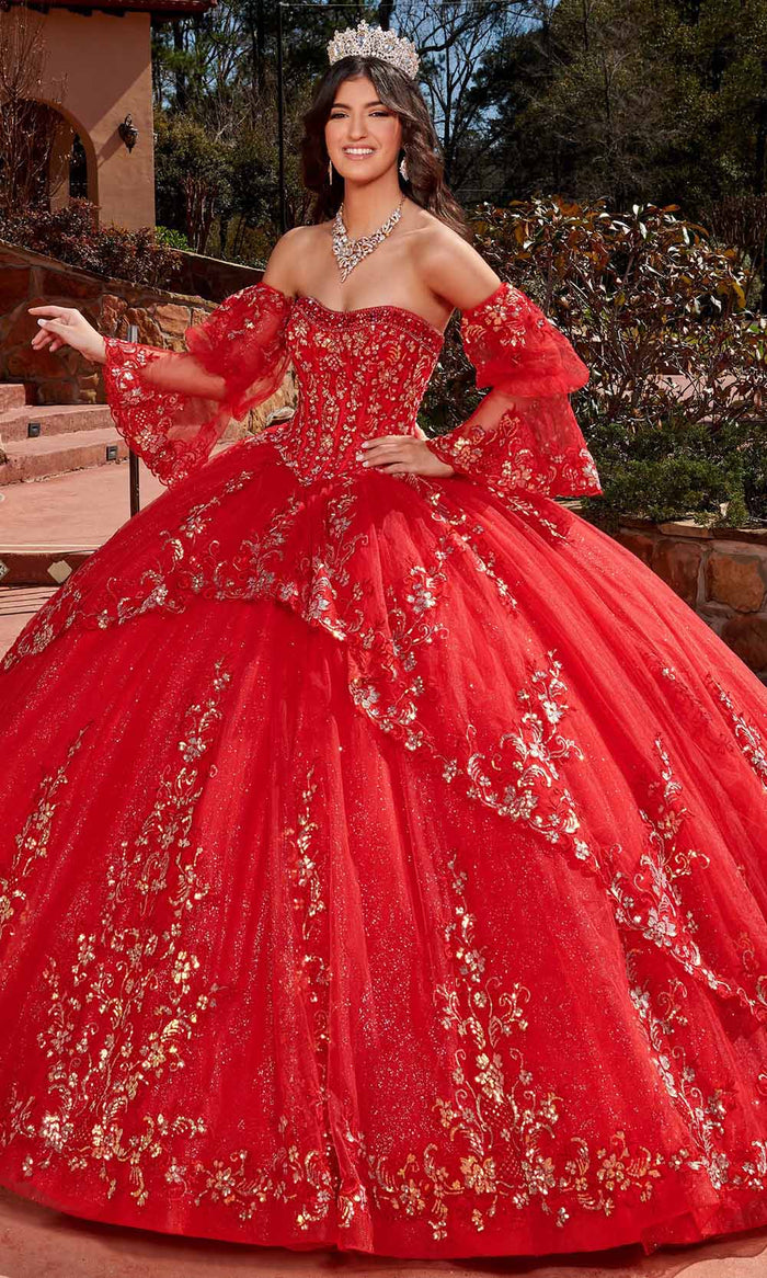 Rachel Allan RQ2178 - Detachable Sleeve Tiered Ballgown Ball Gowns 0 / Red