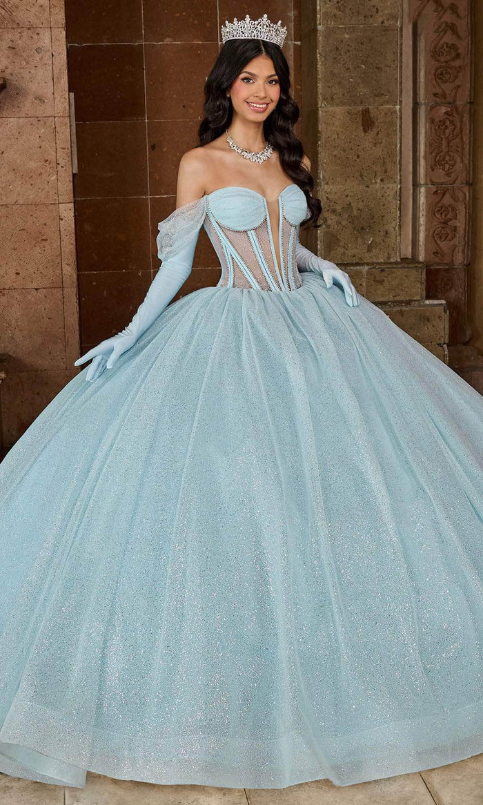 Rachel Allan RQ2183 - Corset Gleaming Tulle Ballgown Ball Gowns 0 / Light Blue