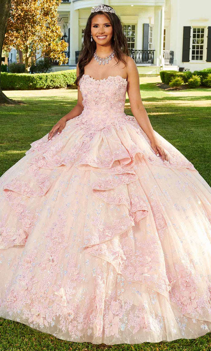 Rachel Allan RQ3100 - Floral Embroidered Ruffle Ballgown Ball Gowns 0 / Blush