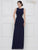 Rina Di Montella RD2029 - Beaded Cowl Back Evening Dress Evening Dresses 4 / Navy