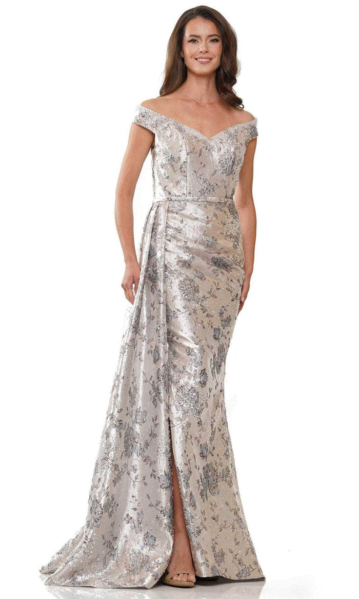 Rina di Montella RD2912 - Jacquard Off-Shoulder Long Gown Mother of the Bride Dresses 4 / Blue Multi