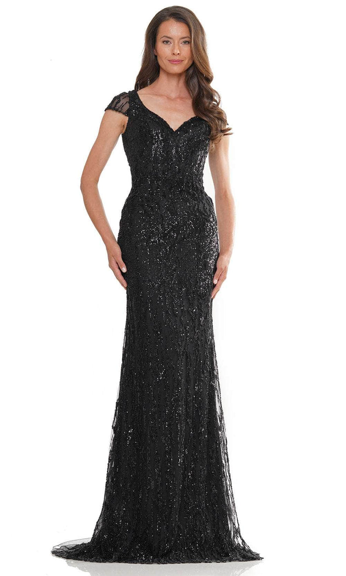 Rina di Montella RD2978 - Beaded Sheer Cap Sleeve Formal Gown Special Occasion Dress 4 / Black