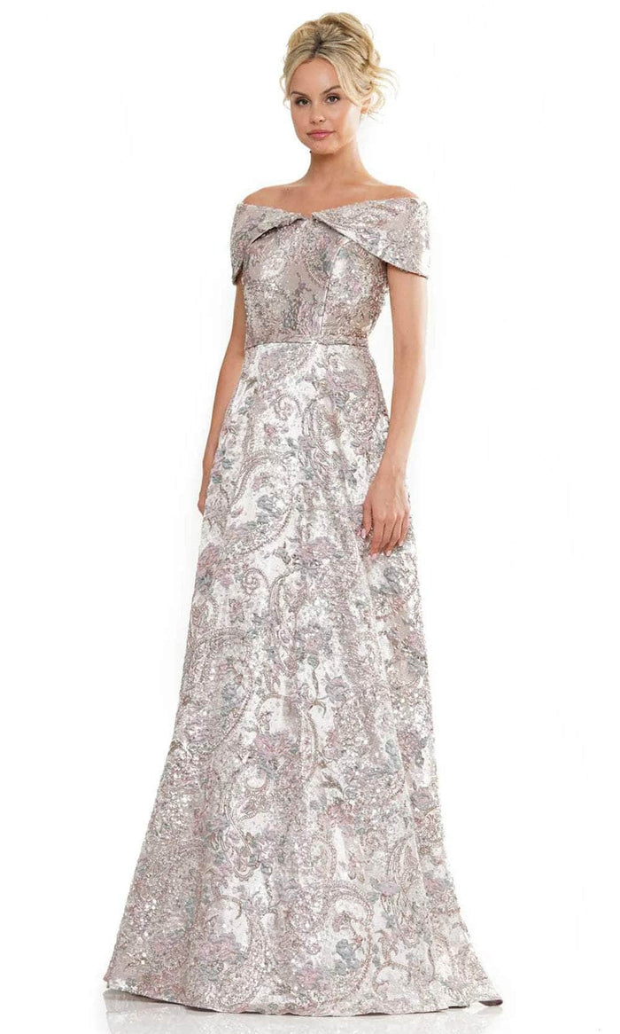 Rina di Montella RD2986 - Off-Shoulder Jacquard Long Gown Mother of the Bride Dresses 4 / Rose Multi