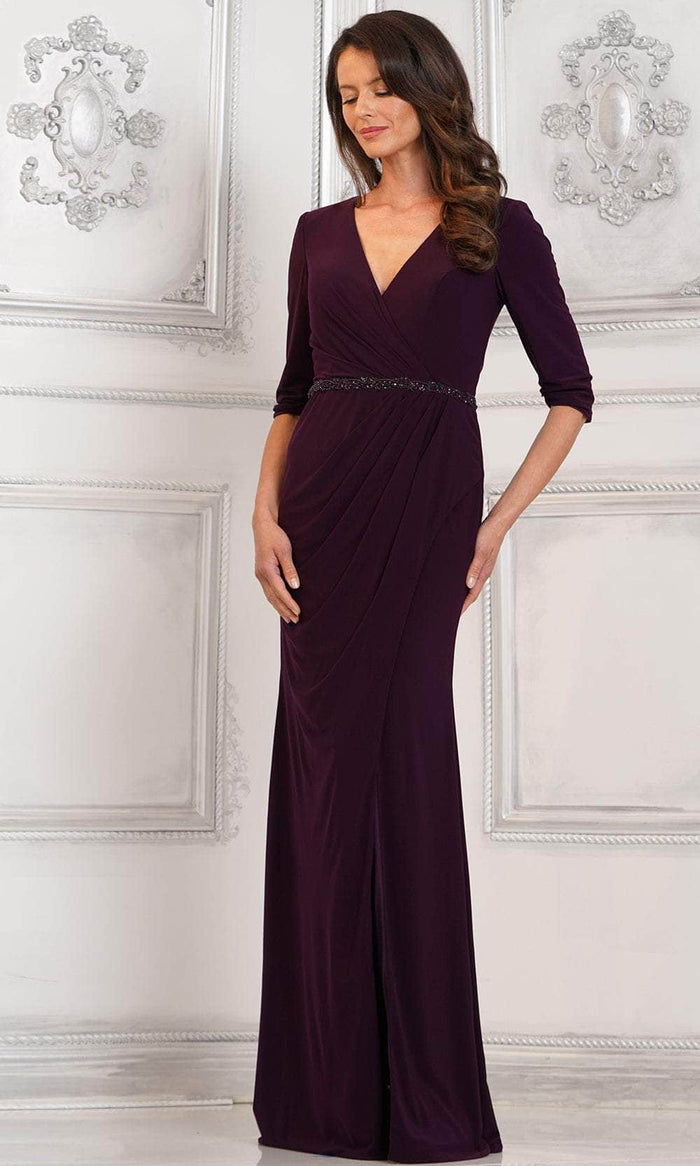 Rina di Montella RD3109 - Ruched V-Neck Evening Dress Special Occasion Dress 6 / Aubergine