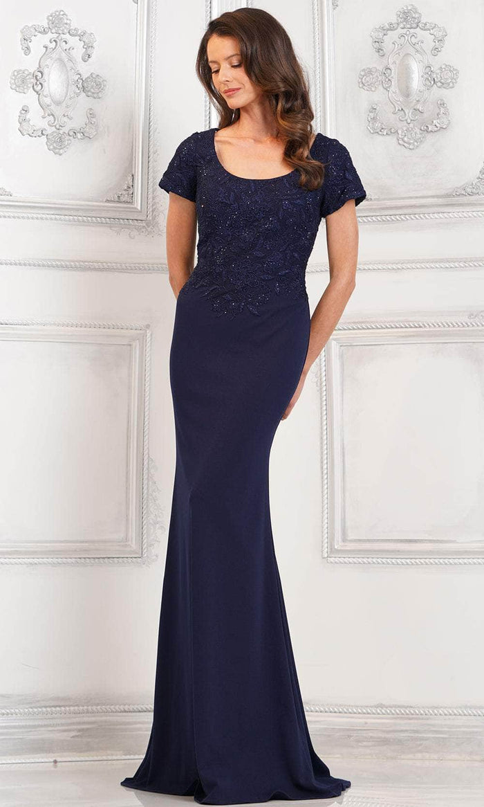 Rina di Montella RD3112 - Short Sleeve Embroidered Evening Dress Special Occasion Dress 6 / Navy