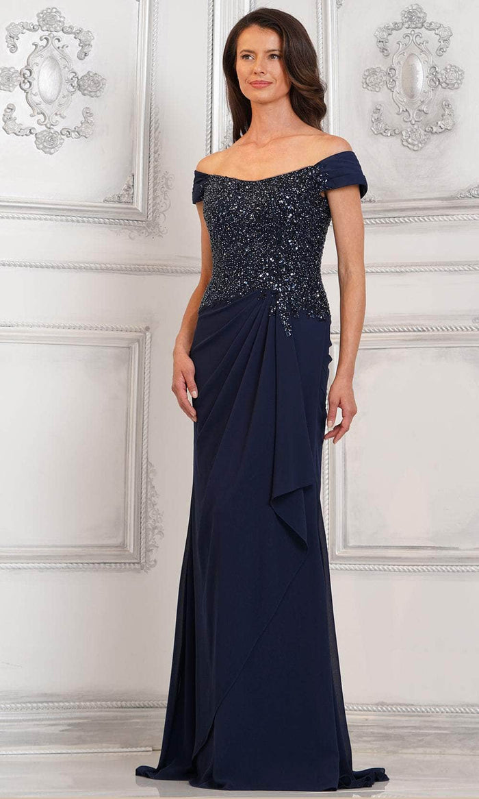 Rina di Montella RD3128 - Cap Sleeve Beaded Top Formal Gown Special Occasion Dress 4 / Navy