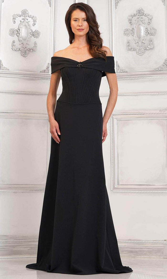Rina di Montella RD3131 - Off Shoulder Corset Evening Gown Special Occasion Dress 4 / Black