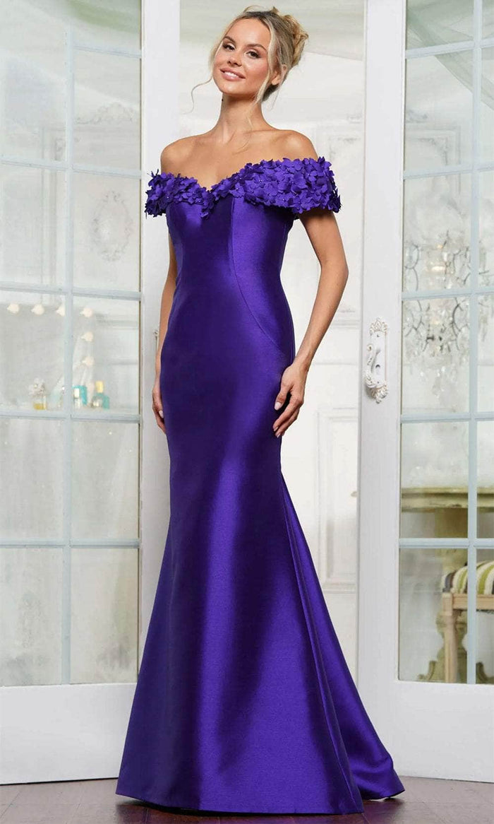 Rina Di Montella RD3254 - Floral Applique Mermaid Gown Mother of the Bride Dresses 4 / Amethyst