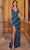 SCALA 61317 - Beaded Foliage Sheath Prom Gown Prom Dresses 000 / Teal Silver