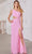 SCALA 80110 - Asymmetric Neck Beaded Stripe Evening Dress Prom Dresses 000 / Baby Pink