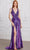 SCALA 80111 - Striped Sequin Deep V-Neck Evening Dress Prom Dresses 000 / Indigo