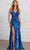 SCALA 80111 - Striped Sequin Deep V-Neck Evening Dress Prom Dresses 000 / Royal Iris