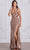 SCALA 80133 - Wide Strap Striped Sequin Evening Dress Evening Dress 000 / Rose Gold