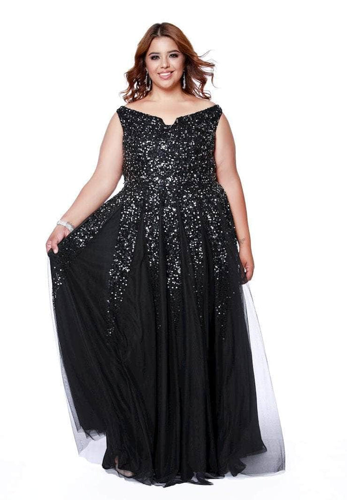 Shail K 12202W - Off Shoulder Sequin Formal Dress Special Occasion Dress 26W / Black