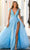 Sherri Hill 54791 - Feathered Strap V-Neck Evening Gown Ball Gowns 00 / Light Blue