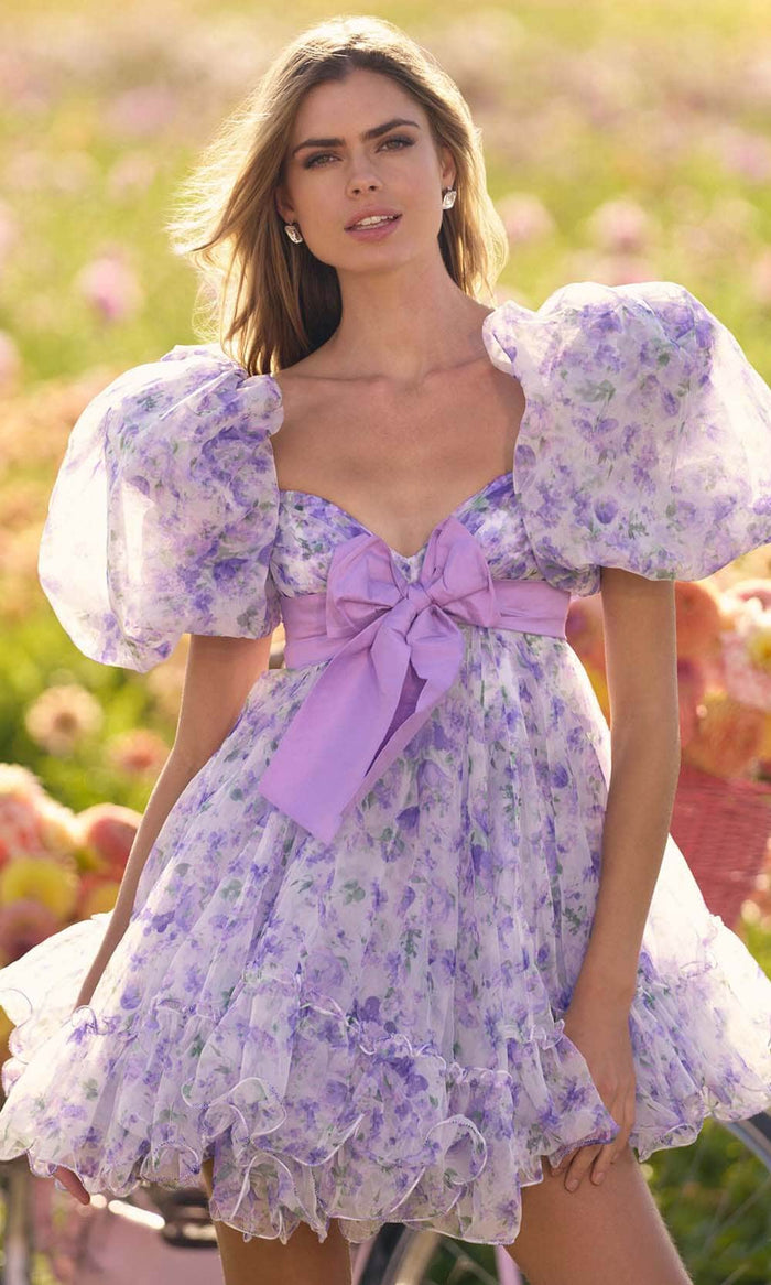 Sherri Hill 56383 - Floral Print Doll Dress Holiday Dresses 000 / Lilac Print
