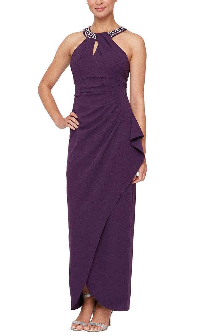 SLNY 9137208 - Beaded Cutout Evening Dress Evening Dresses 4 / Summer Plum