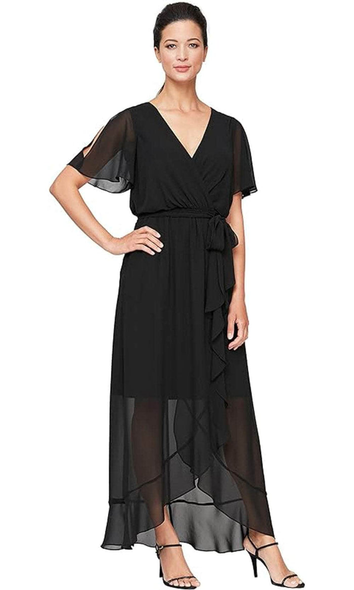 SLNY 9170657 - Sheer Sleeve Blouson Bodice Dress Mother of the Bride Dresses 16 / Black