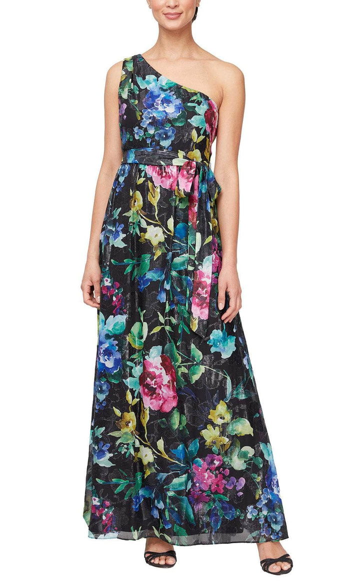 SLNY 9171928 - One Shoulder Floral Dress Prom Dresses 4 / Black Multi