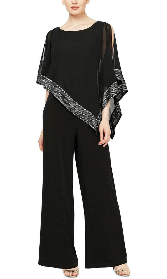 SLNY 9277331 - Chiffon Metallic Jumpsuit Formal Pantsuits 4P / Black