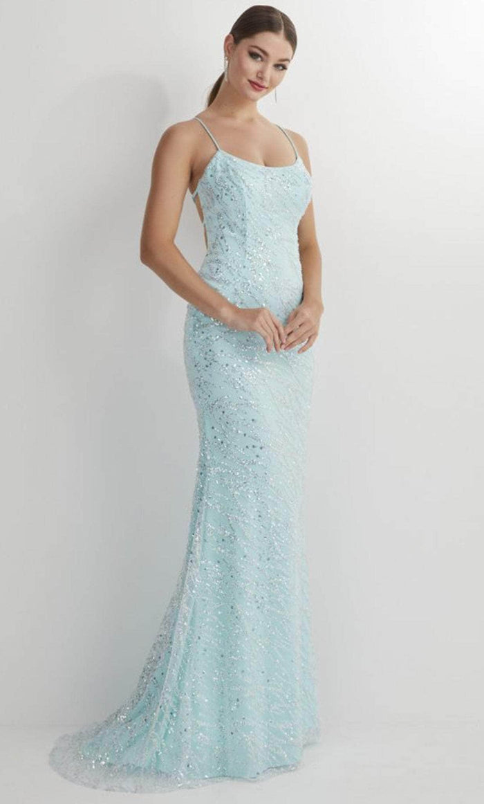 Studio 17 Prom 12893 - Scoop Neck Lace-Up Back Prom Gown Prom Dresses 0 / Aqua