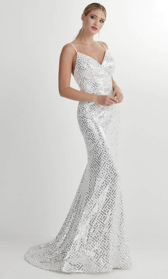 Studio 17 Prom 12909 - Sequined Sleeveless Evening Dress Evening Dresses 0 / Ivory/Silver