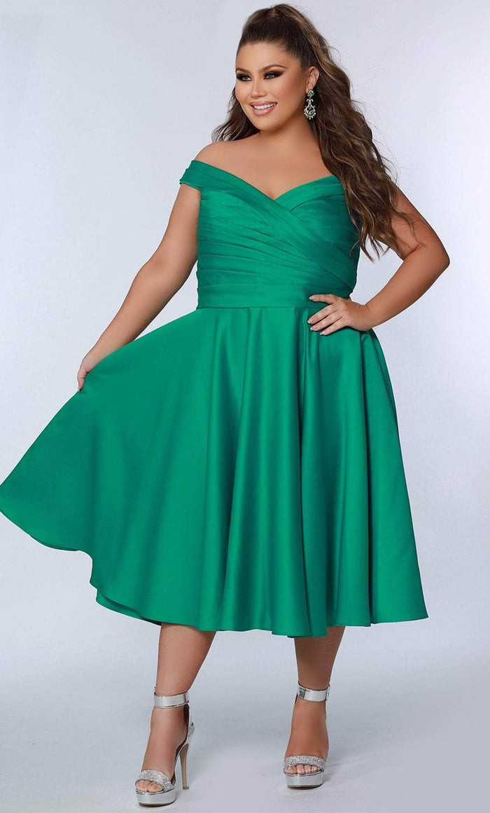 Sydney's Closet CE2301 - Off Shoulder A-Line Cocktail Dress Cocktail Dresses 14 / Emerald