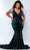 Sydney's Closet JK2308 - V-Neck Velvet Sequin Evening Dress Evening Dresses 10 / Peacock