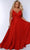 Sydney's Closet SC7375 - Glittered Deep V-Neck Prom Dress Prom Dresses 14 / Ruby