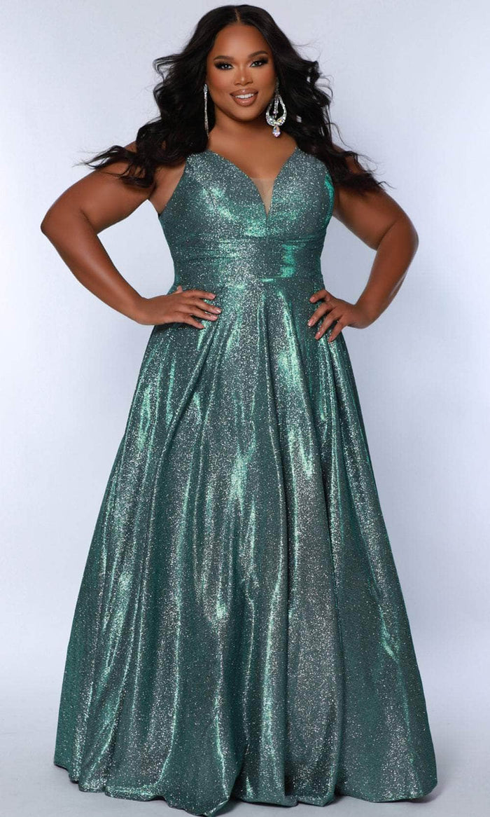 Sydney's Closet SC7378 - Shimmer Metallic V-Neck Prom Dress Prom Dresses 14 / Pistachio