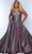 Sydney's Closet SC7378 - Shimmer Metallic V-Neck Prom Dress Prom Dresses 14 / Purple