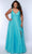 Sydney's Closet SC7384 - Lace Appliqued V-Neck Prom Dress Prom Dresses 14 / Sky