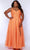 Sydney's Closet SC7384 - Lace Appliqued V-Neck Prom Dress Prom Dresses 14 / Tangerine