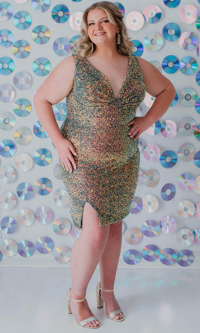 Sydney's Closet SC8110 - Multi-Colored Sequin Sleeveless Cocktail Dress Cocktail Dresses 14 / Blue Blitz